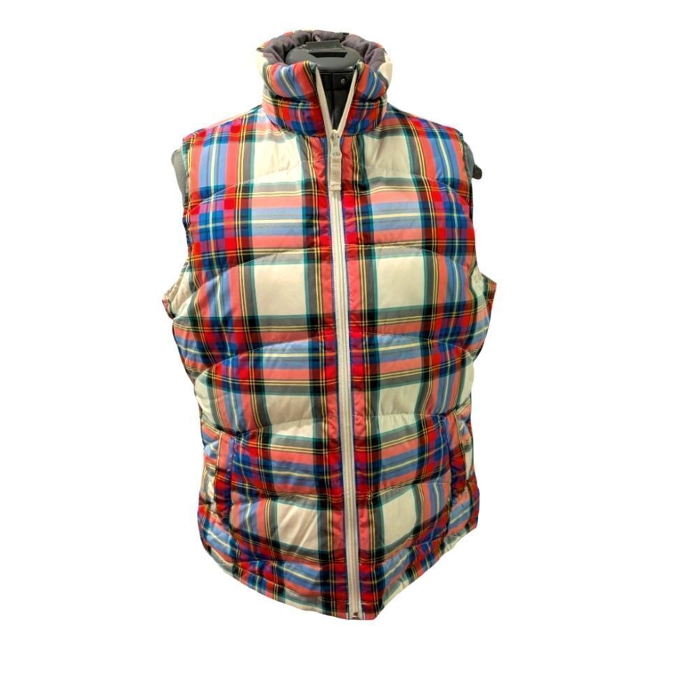 Lands end women's white and plaid puffer vest size medium